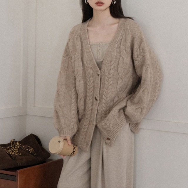 cable-knit oversized cardigan　J00446