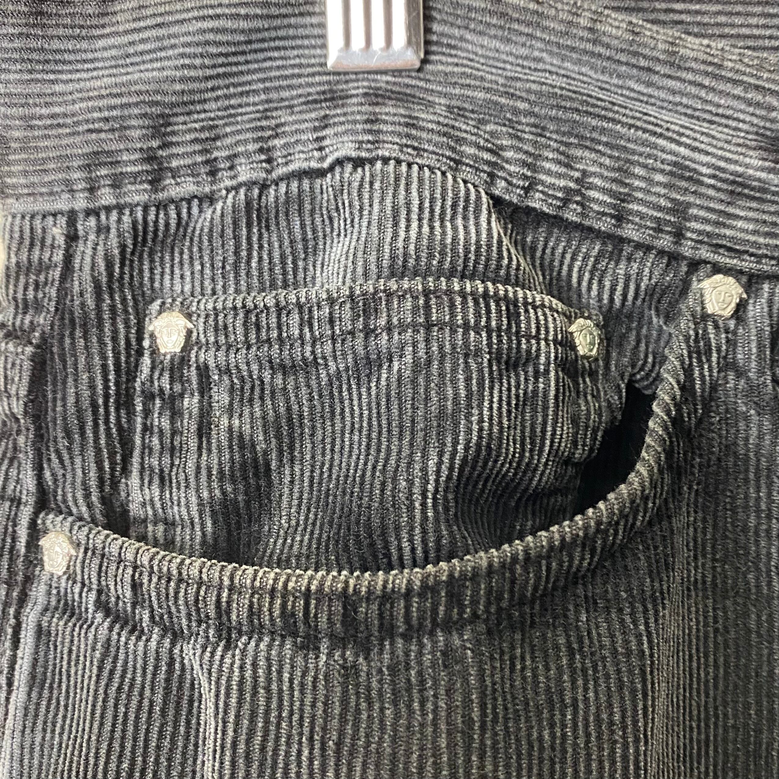 vintage VERSACE JEANS SIGNATURE faded black corduroy flare pants 
