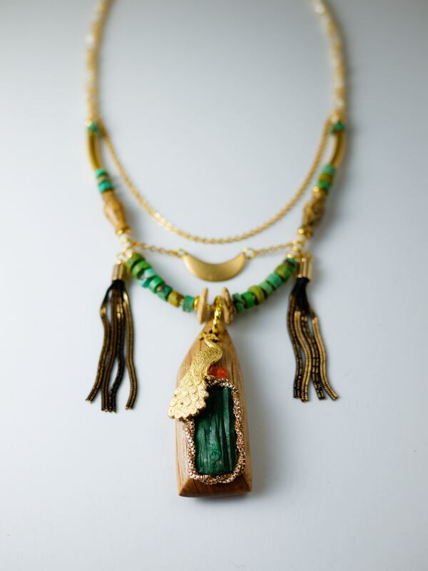 【孔雀のネックレス】ラブラドライト×チーク/N425-1