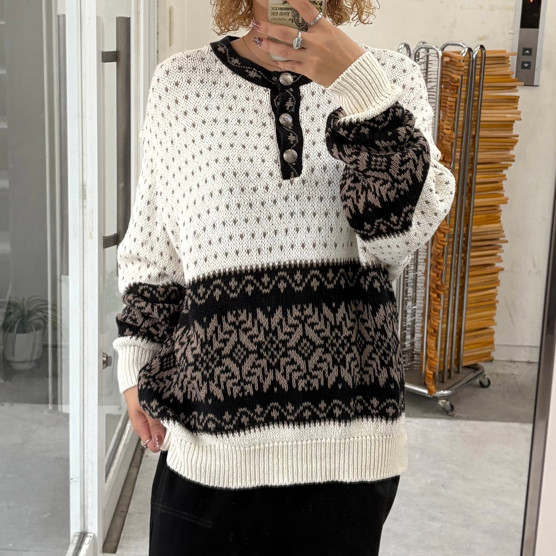 美品♡本場 ノルディックセーター ノルディックニット ヴィンテージ ヴィンテージノルディック柄ラウンド長袖ニット | ファッション通販