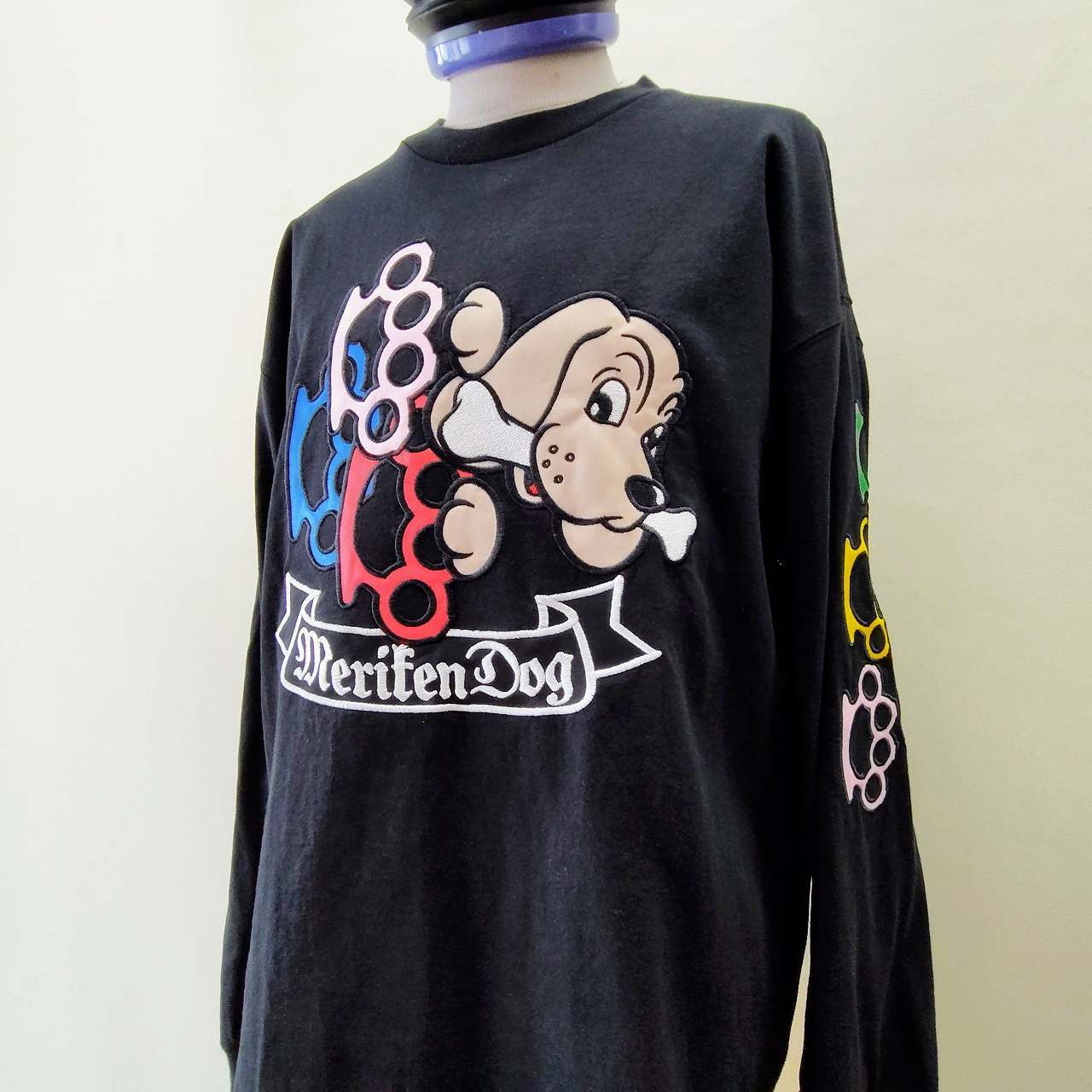 ガルフィー ロンT L ブラック メリケンサック 犬 巨大アップリケ GALFY
