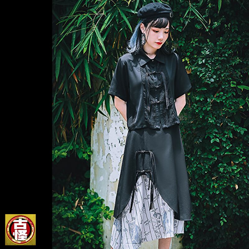 With U 古怪舎 オリジナル シャツ 半袖 Chinesegothic レトロ 病み可愛い 地雷系 バンギャ ゴシック 10代 代 ゴスロリ服 病み服 ゴスロリファッション With U