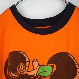ディズニー　クルーネック　リンガーTシャツ　半袖　ビッグロゴ　オレンジ