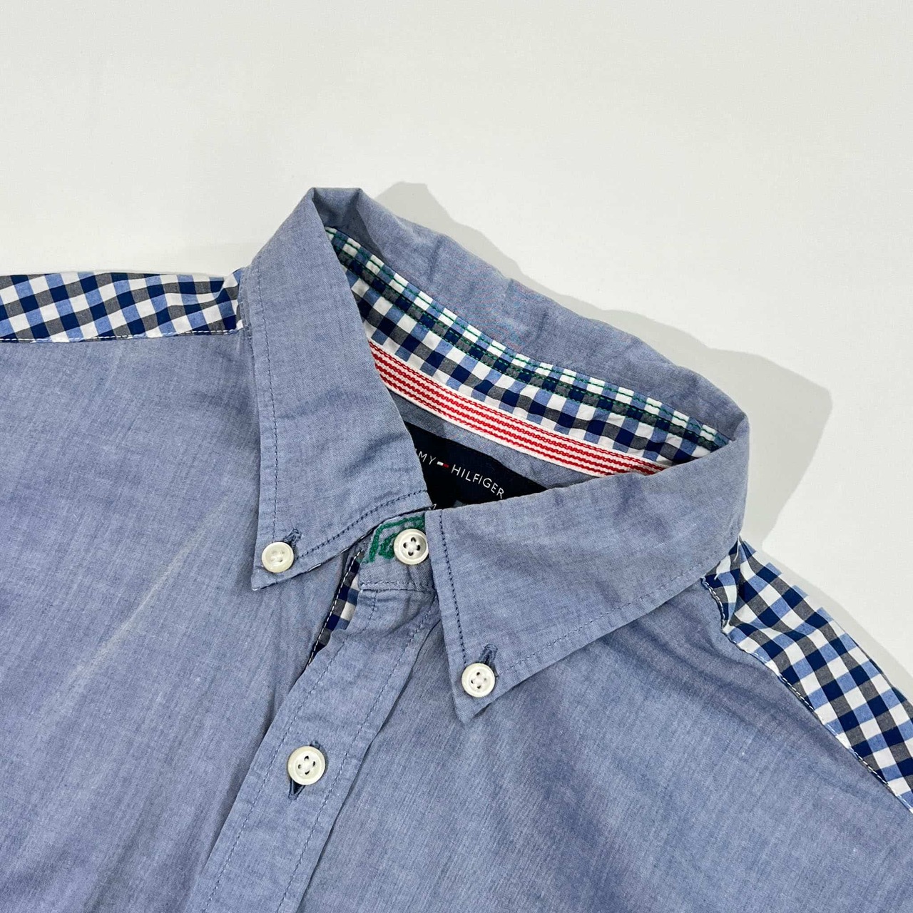 TOMMY HILFIGER トミーフィルフィガー NEW YORK FIT 切替チェック BD ボタンダウン 長袖シャツ M/ブルー メンズ