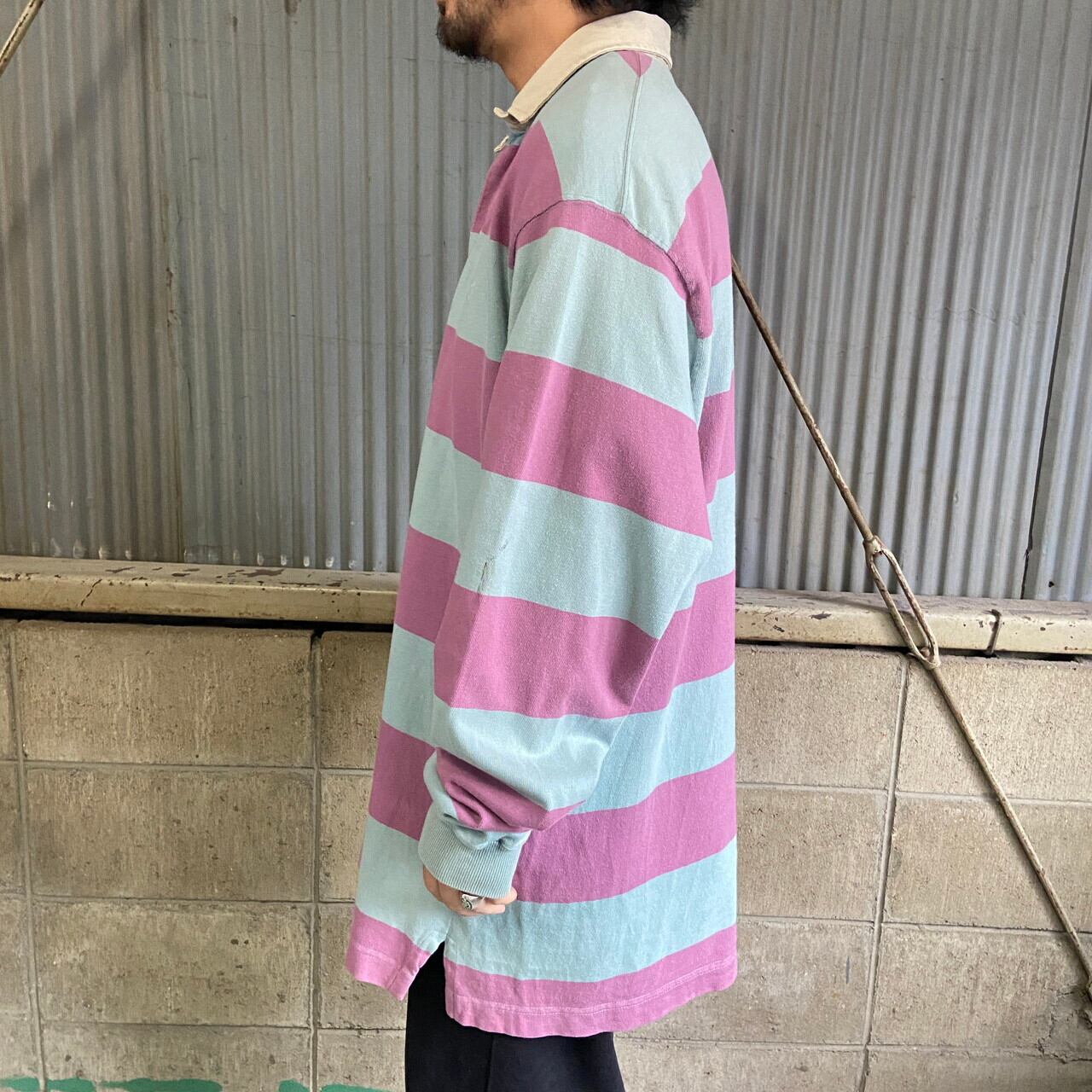 ポロバイラルフローレン ラガーシャツ 有名人着用モデル ロゴ 太ボーダー L 90年代 Polo by Ralph Lauren ポロバイラルフローレン 97 バック