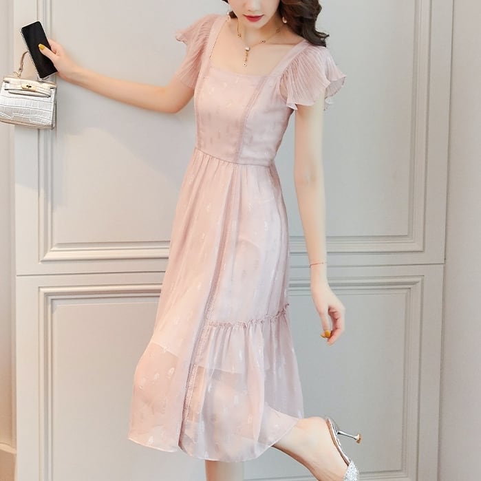 フリルスリーブシフォンワンピース 723 Mimirie