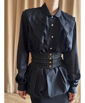 classic black import frill shirt-4592-3