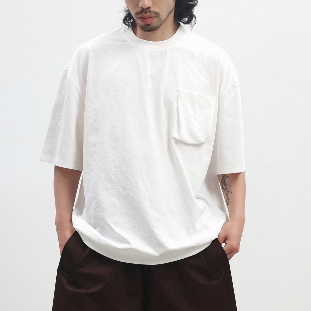 ディメンショナルポケット ルーズシルエット リブTシャツ a-1390