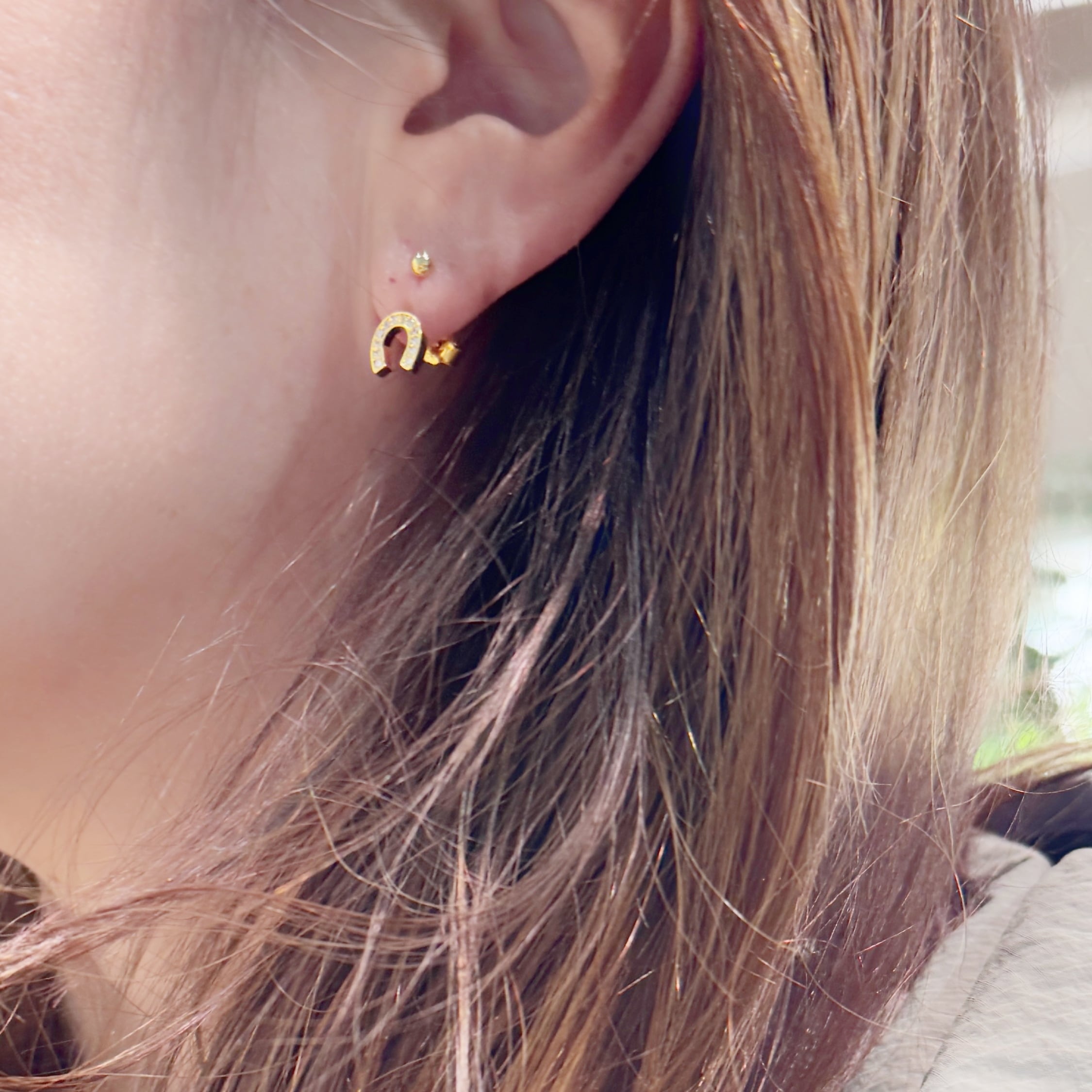 Goldold Coating 馬蹄 スタッド ジルコニア ピアス 馬 小さめピアス