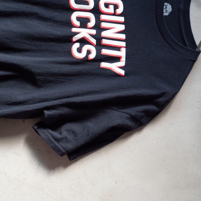 "VIRGINITY ROCKS" used Message T-shirt