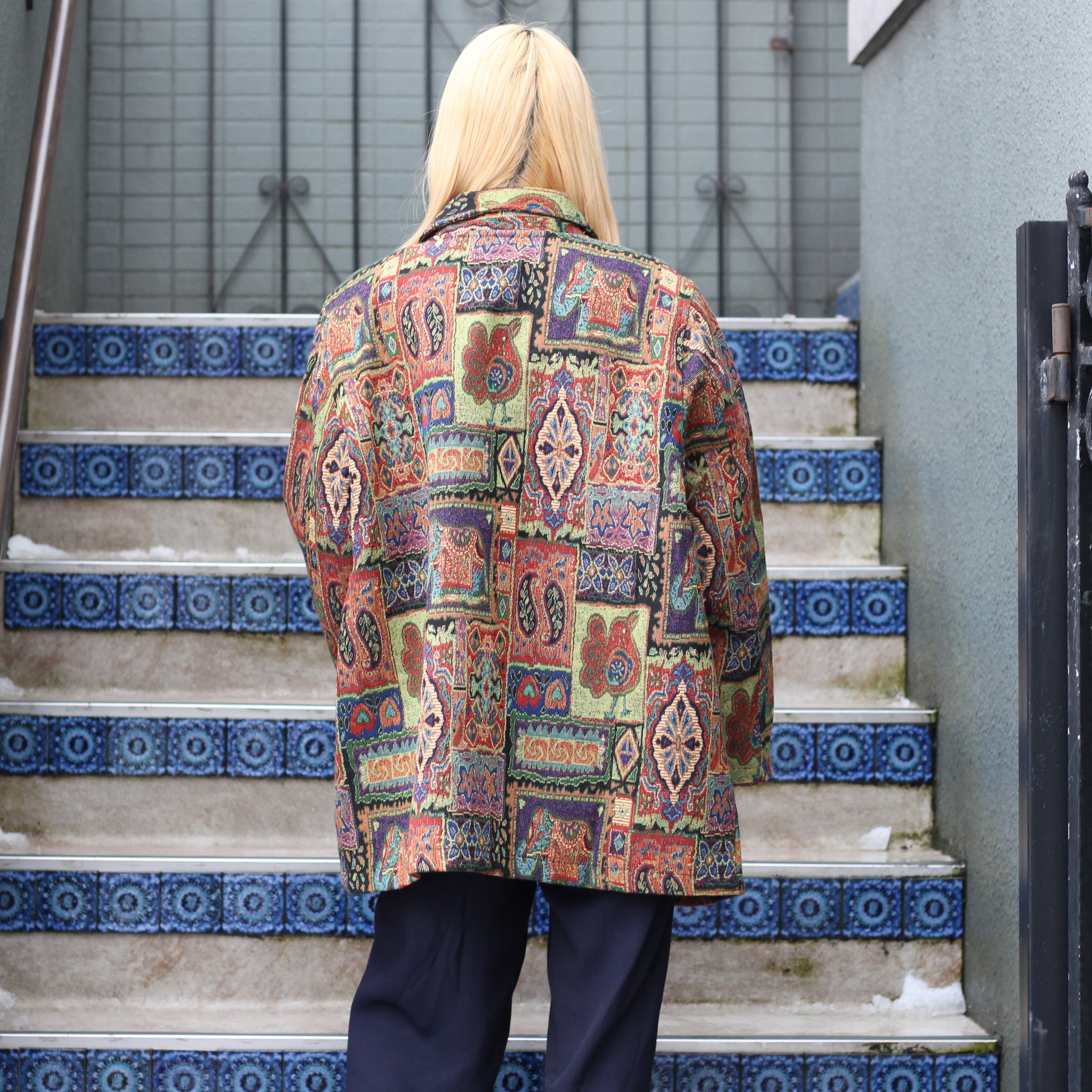 ブランド USA VINTAGE アメリカ古着刺繍ジャガードデザインジャケット