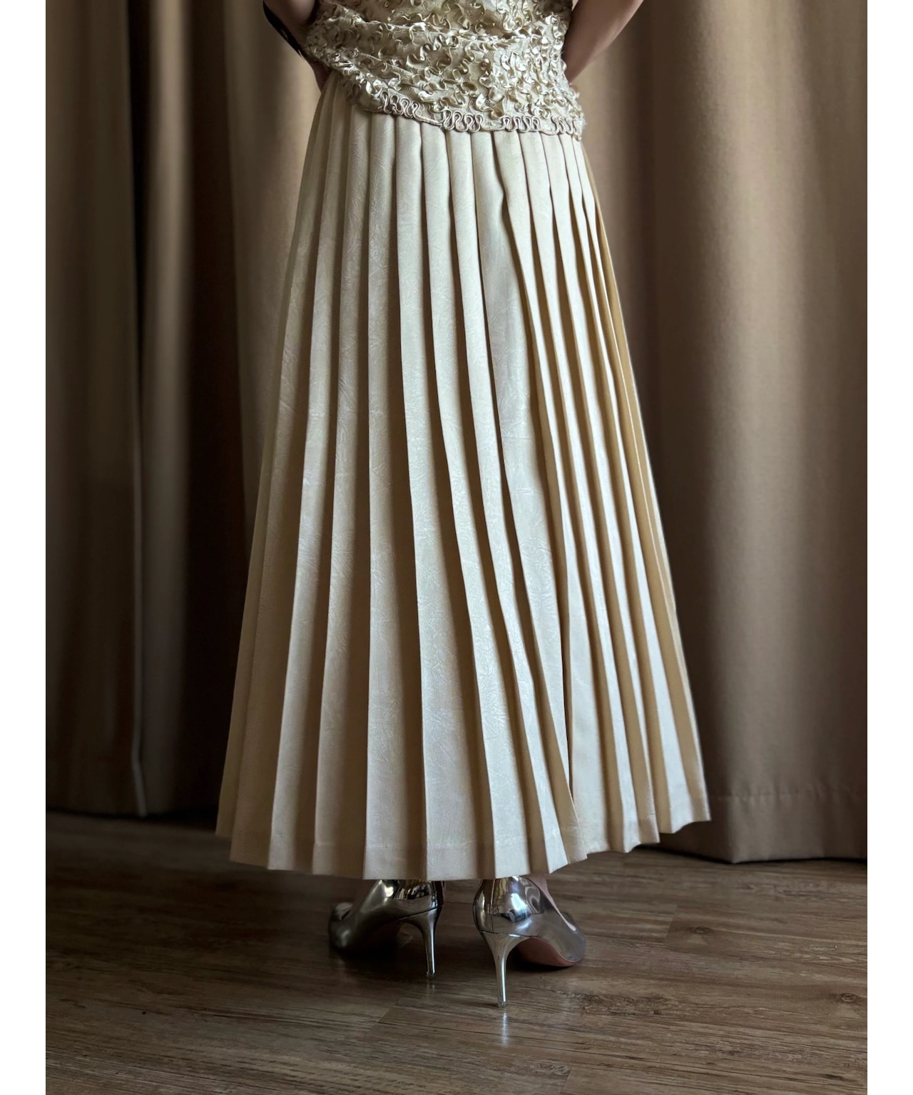 champagne gold elegant pleats skirt--4738-6