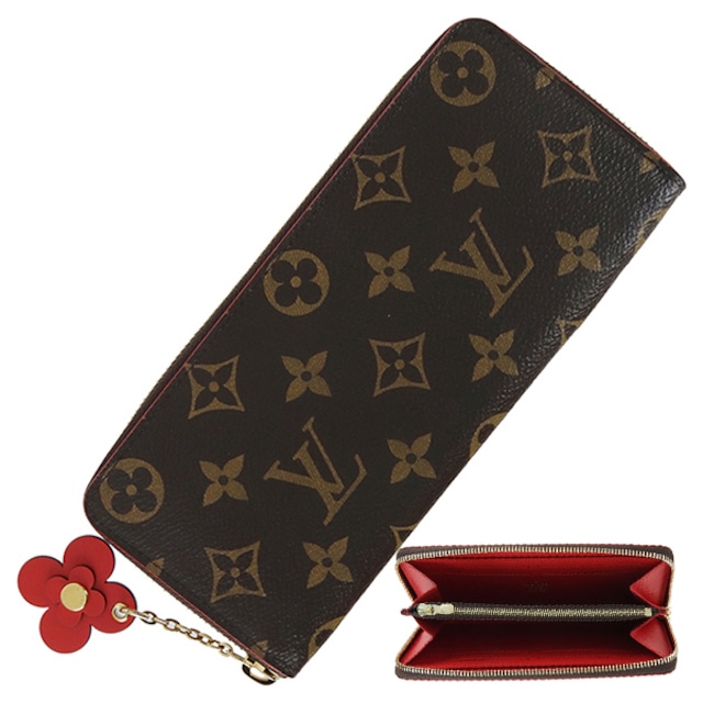 Unused LOUIS VUITTON ルイヴィトン 長財布 ポルトフォイユ・クレマンス モノグラム フラワーチャーム M62940 コクリコ 未使用品