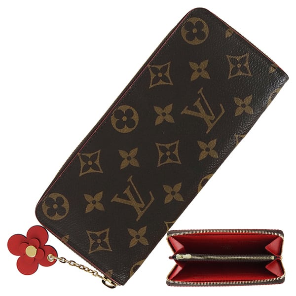 Unused LOUIS VUITTON ルイヴィトン 長財布 ポルトフォイユ・クレマンス モノグラム フラワーチャーム M62940 コクリコ 未使用品