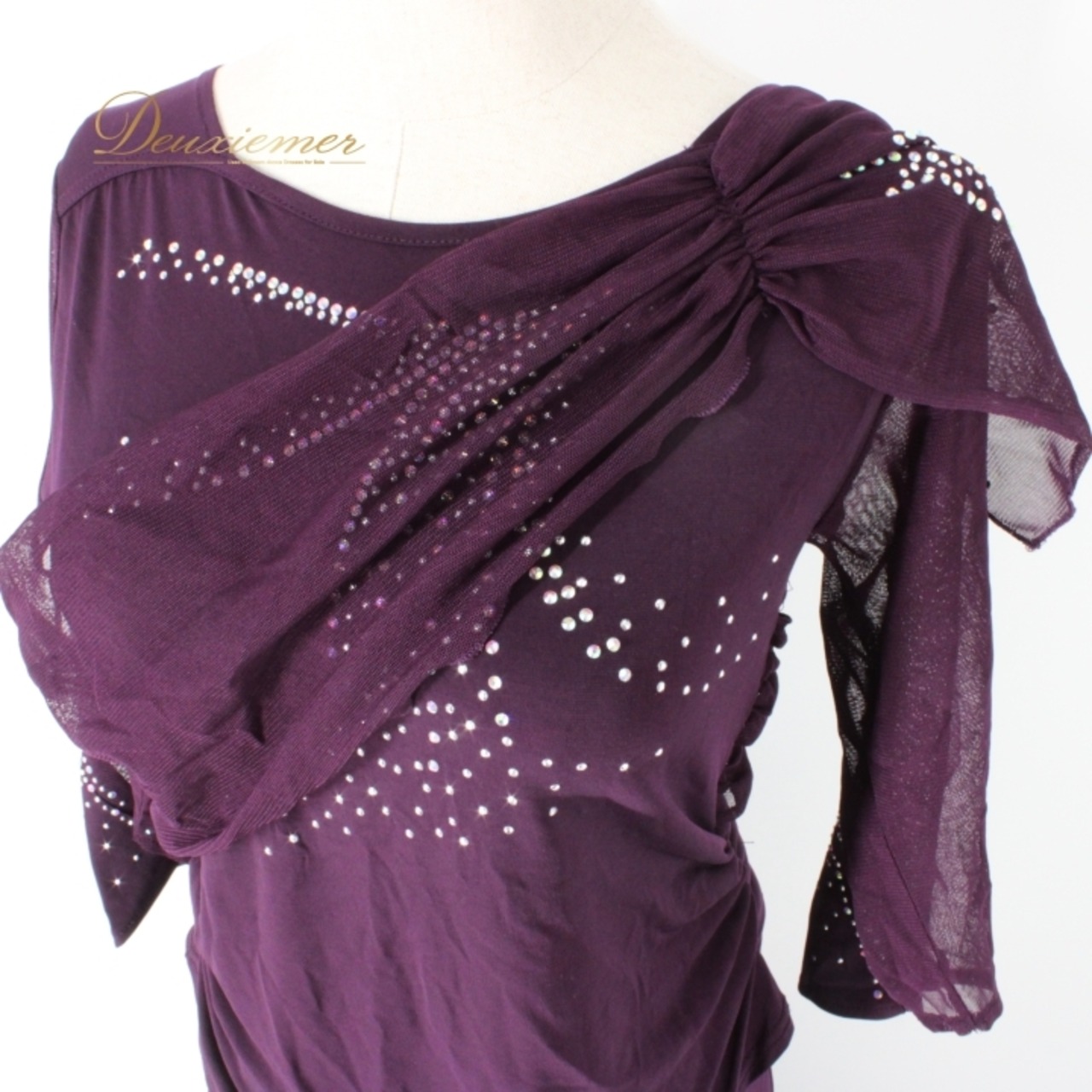 社交ダンス 衣装 スタンダード 上下セット ツーピース レッスンウェア パーティ衣装 ICHIOKU イチオク 紫 レース パープル系 ラインストーン ディープパープル 伸縮性 レディース フェス ダンス用品 発表会 衣装セット 光る プレゼント おしゃれ 女性用 高品質 お得 人気