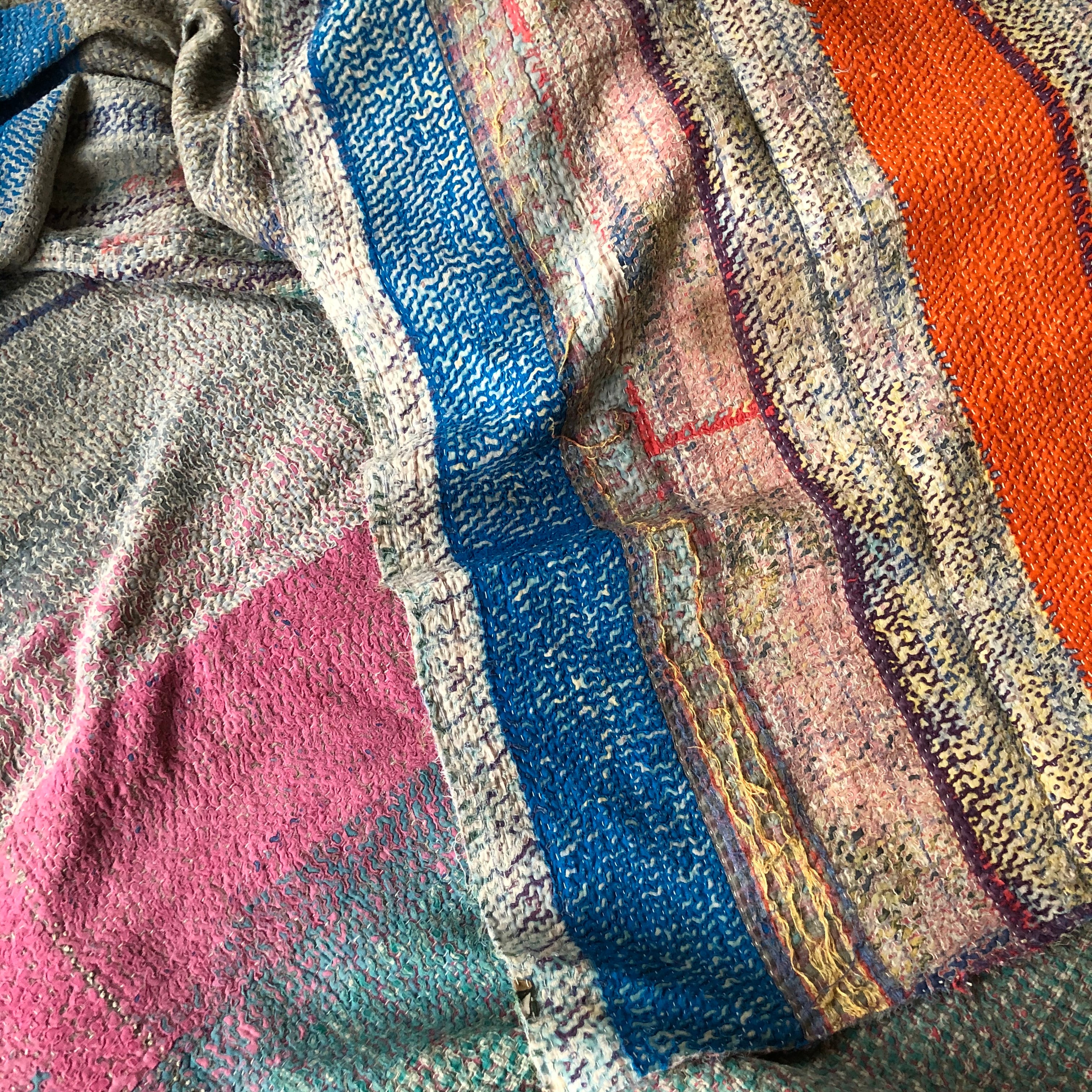 ヴィンテージラリーキルト # 刺繍 刺し子 襤褸 インド綿 リメイク