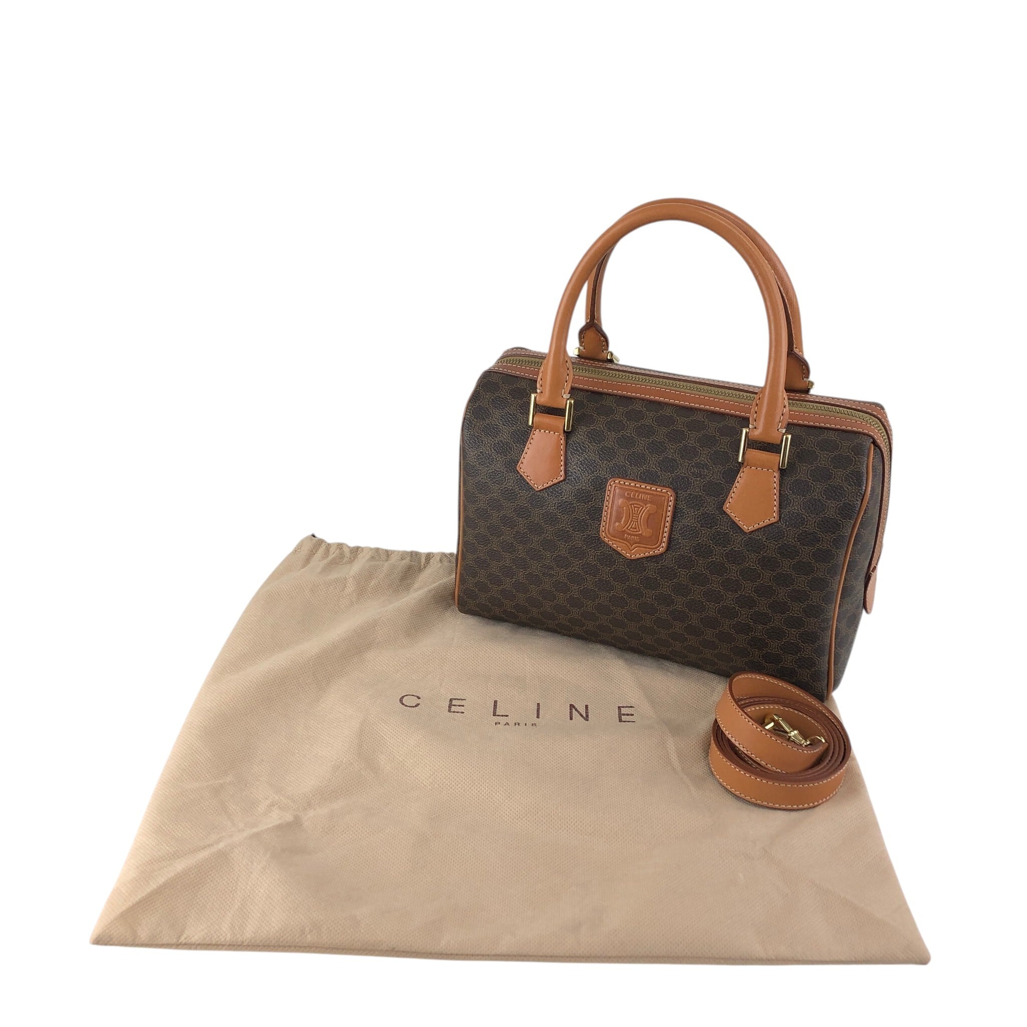 CELINE セリーヌ マカダム ショルダーバッグ ブラウン ブラゾン型押し