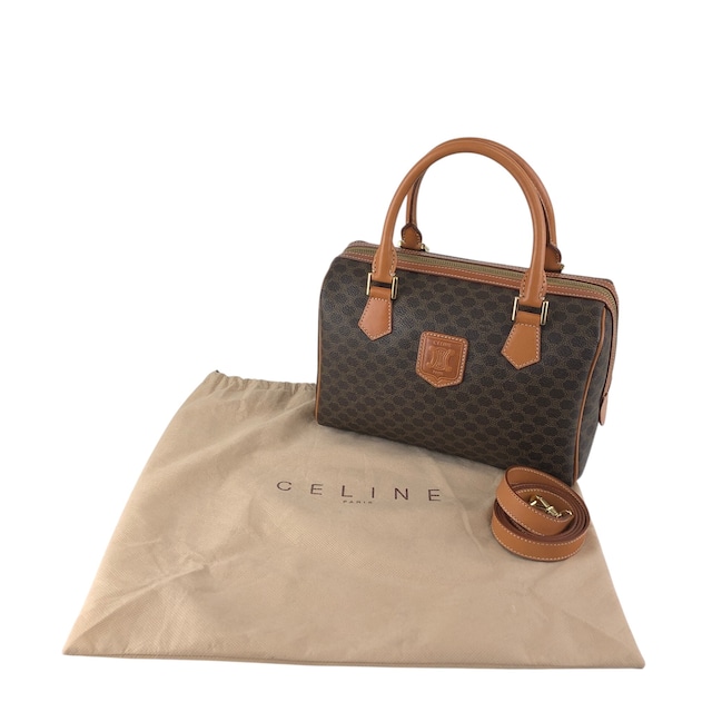 CELINE セリーヌ マカダム ショルダーバッグ ブラウン ブラゾン型押し PVC レザー 2way ボストンバッグ vintage ヴィンテージ オールド haxmcm