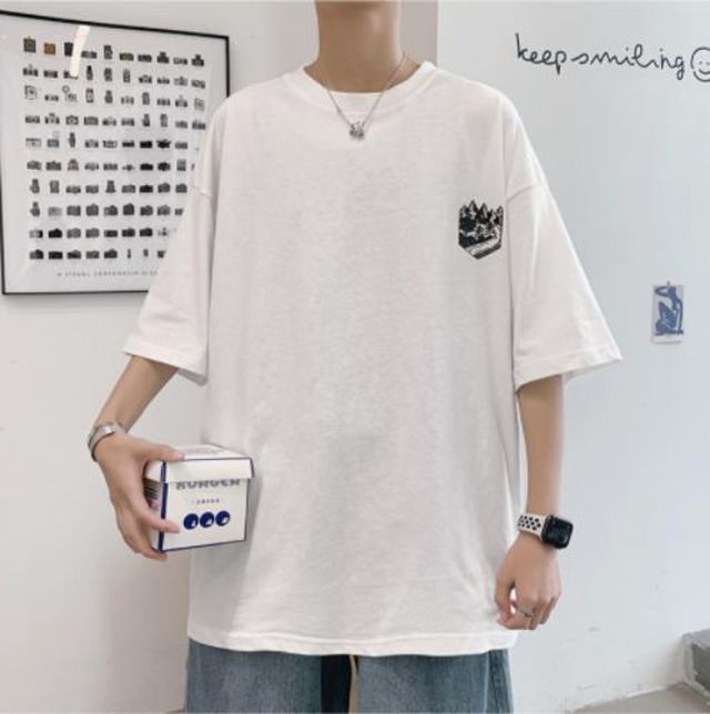 Yuzki 韓国ファッション カジュアル バックプリント Tシャツ メンズファッション プチプラコーデ トップス 春 夏 ストリート スケボー Yuzki
