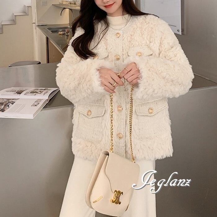 ファー エコファ ジャケット ブルゾン アウター ゴールドボタン(MB038)φ