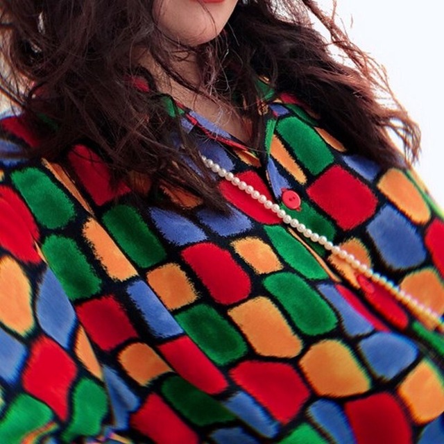 ガーリーシフォンプリントシャツ　10158