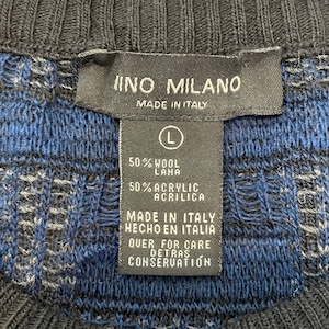 【MINO MILANO】イタリア製 総柄ニット セーター 立体的 クルーネック 個性的 大きめLサイズ EU古着 ヨーロッパ古着