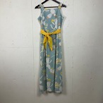 USA製 70年代 70s サボテン 花 総柄 ワンピース レディースS相当 古着 ヴィンテージ ビンテージ ライトブルー 水色 ロング 総柄【f240515013】