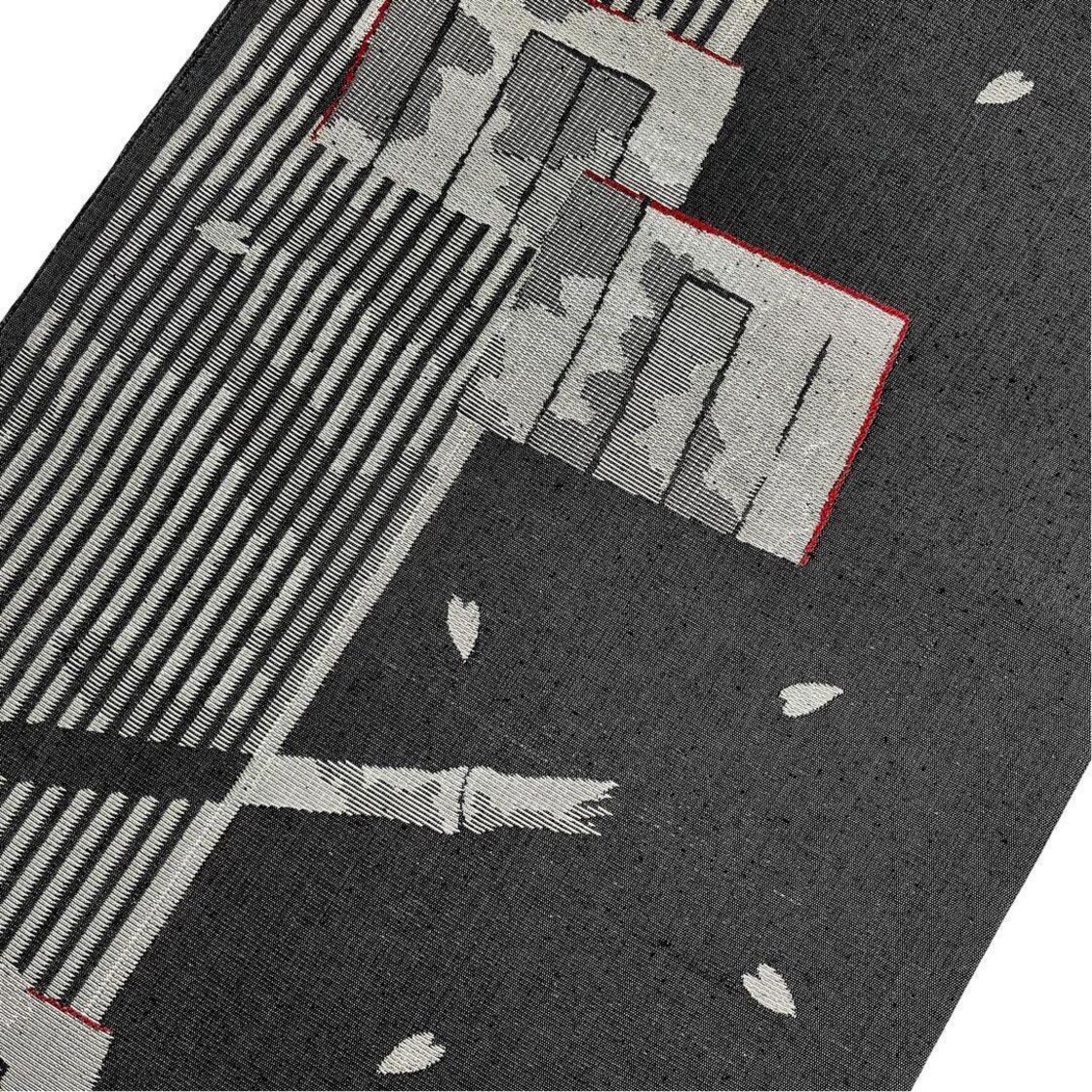 袋帯 縦縞模様 源氏香に花びら模様 墨色 O-3849 | Pay ID 