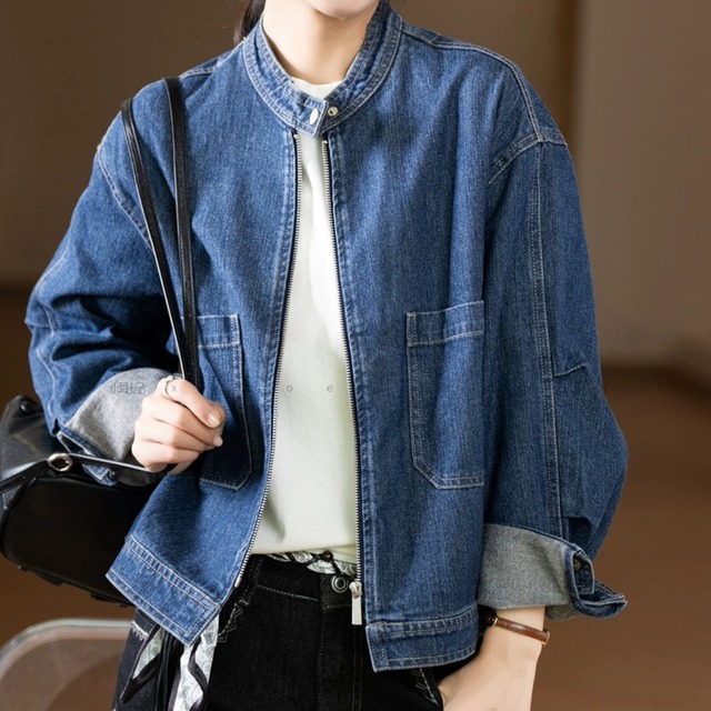 ノーカラーデニムジャケット　0237