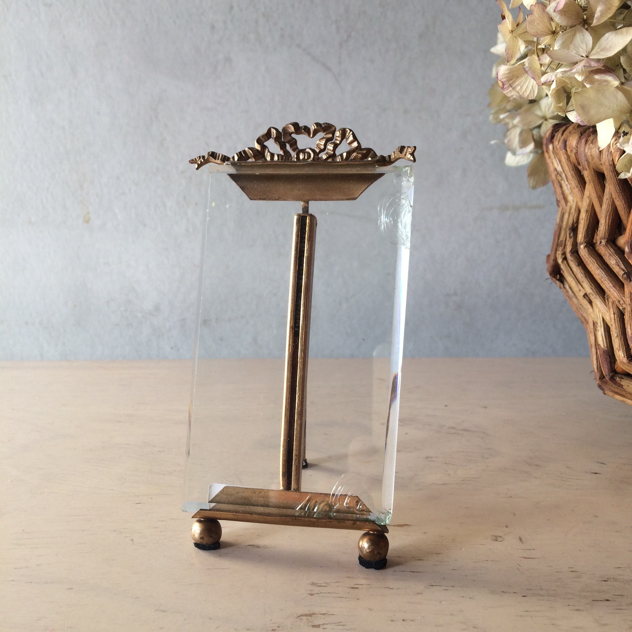 フランス ブロカント 写真立て リボン フォトフレーム ガラス