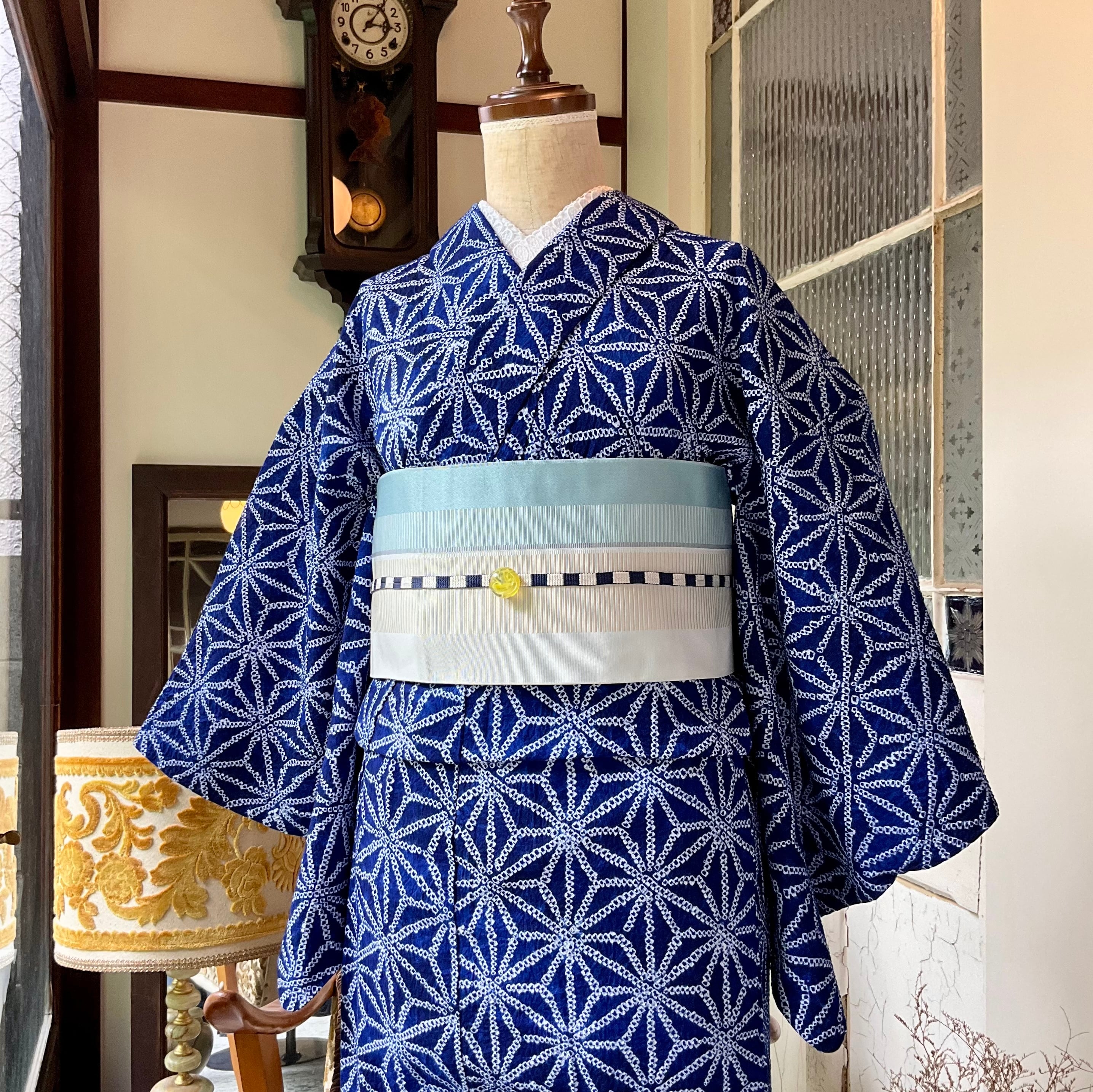 新品✨美品✨麻の葉 藍染濃淡 有松鳴海絞り浴衣 浴衣 | kimono tento