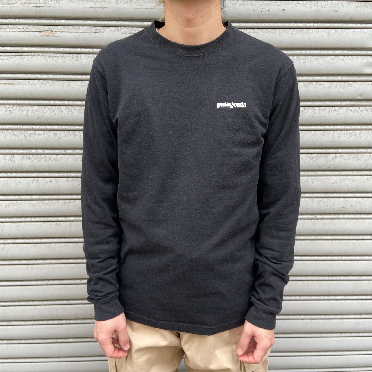 patagonia パタゴニア バックプリントロンT ワンポイントロゴ 黒 S