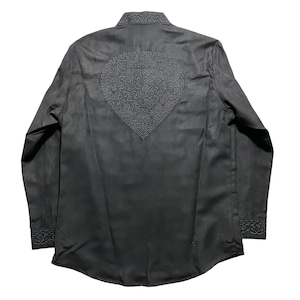 black fake suede band collar embroidery shirt