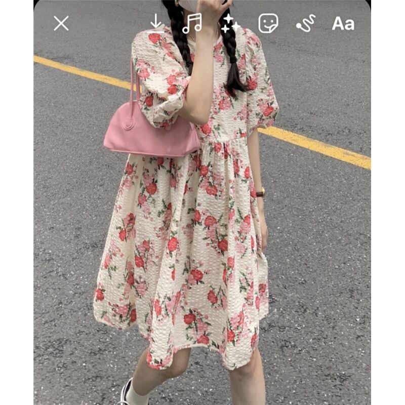 フローラルスカート スリーブドレス サマールーズ 大人ガーリー スウィート キュート カジュアル 夏物 花柄 萌量不足76393785298