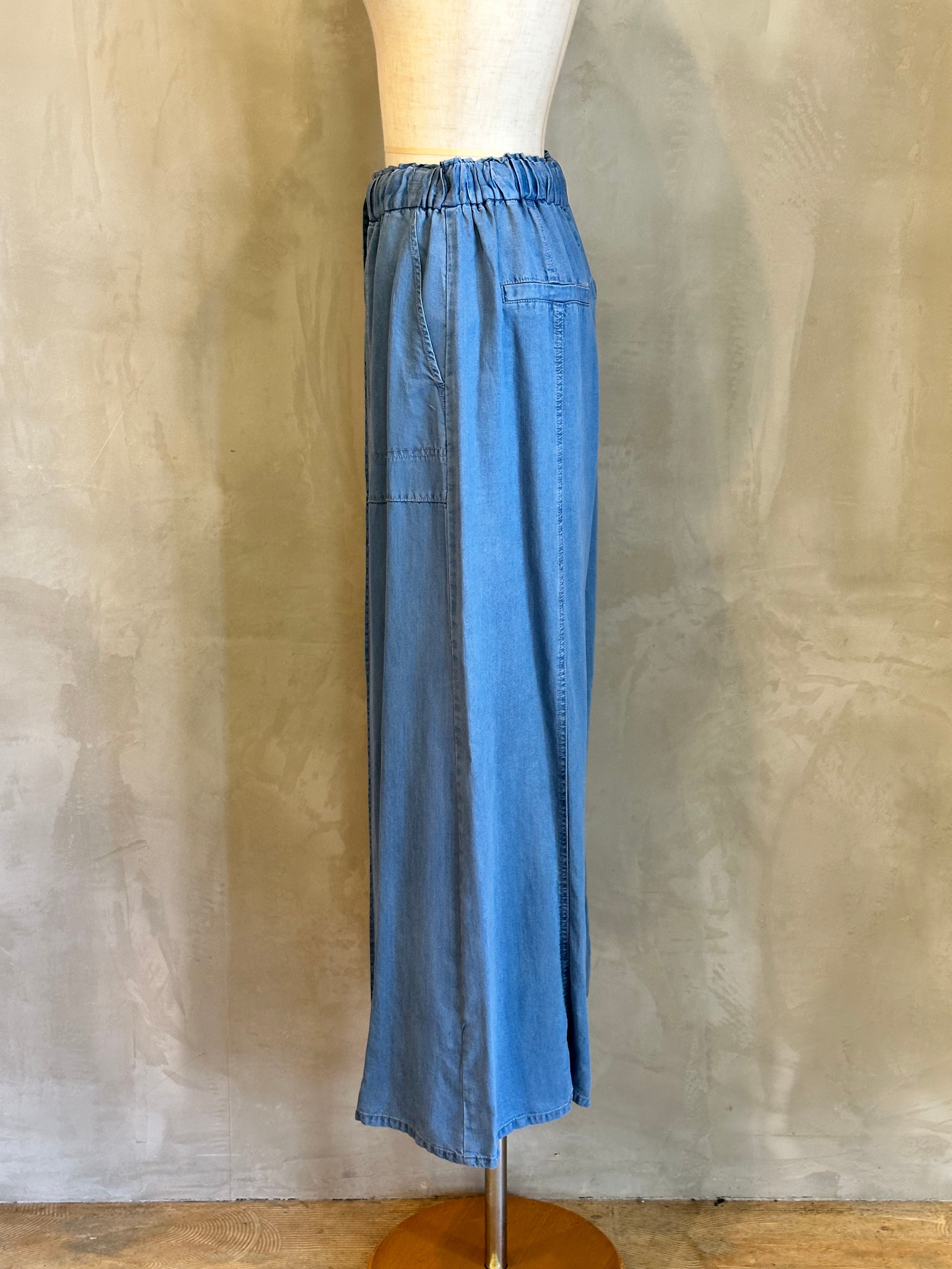 新品タグ付 シニカル テンセル デニム パンツ ブルー フリーサイズ Mal. 再入荷☆新色入荷】CYNICAL/テンセルデニムパンツ【セットアップ対応