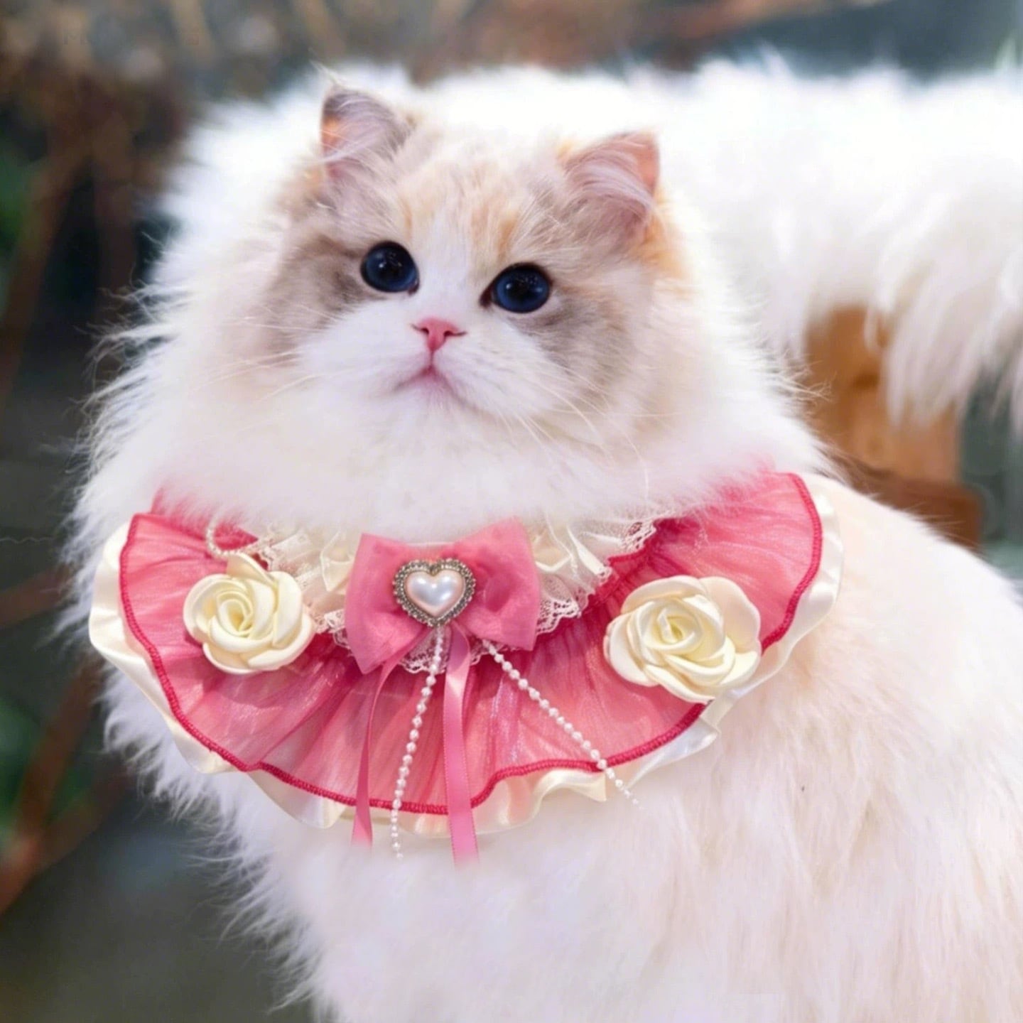 オーガンジーピンクリボン 猫 エプロン 付け襟 リボン | PAY ID