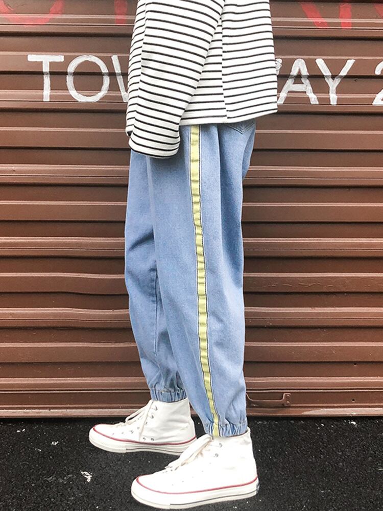 全2色 デニム パンツ ストレート カジュアル サイドライン