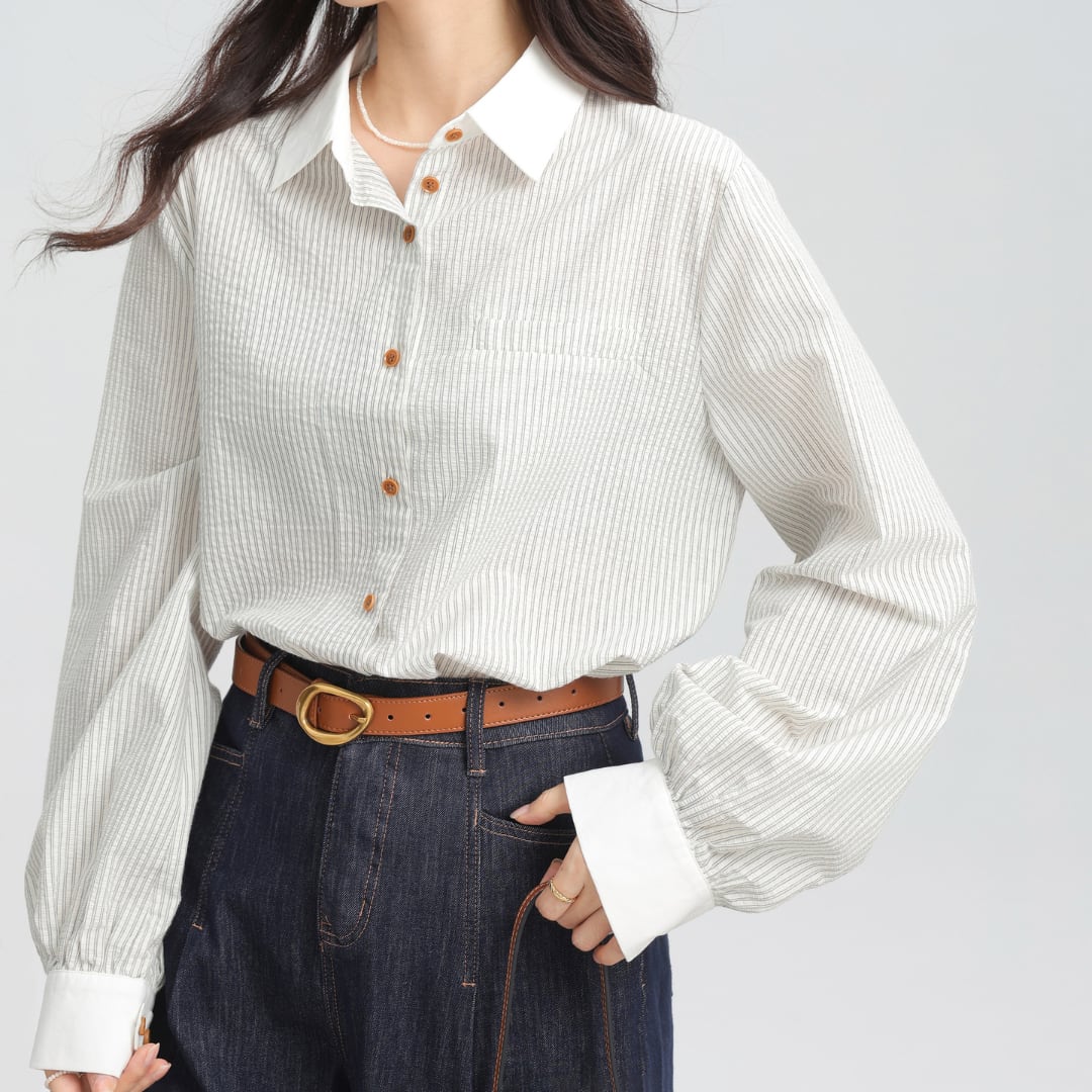long sleeve loose stripe casual shirt