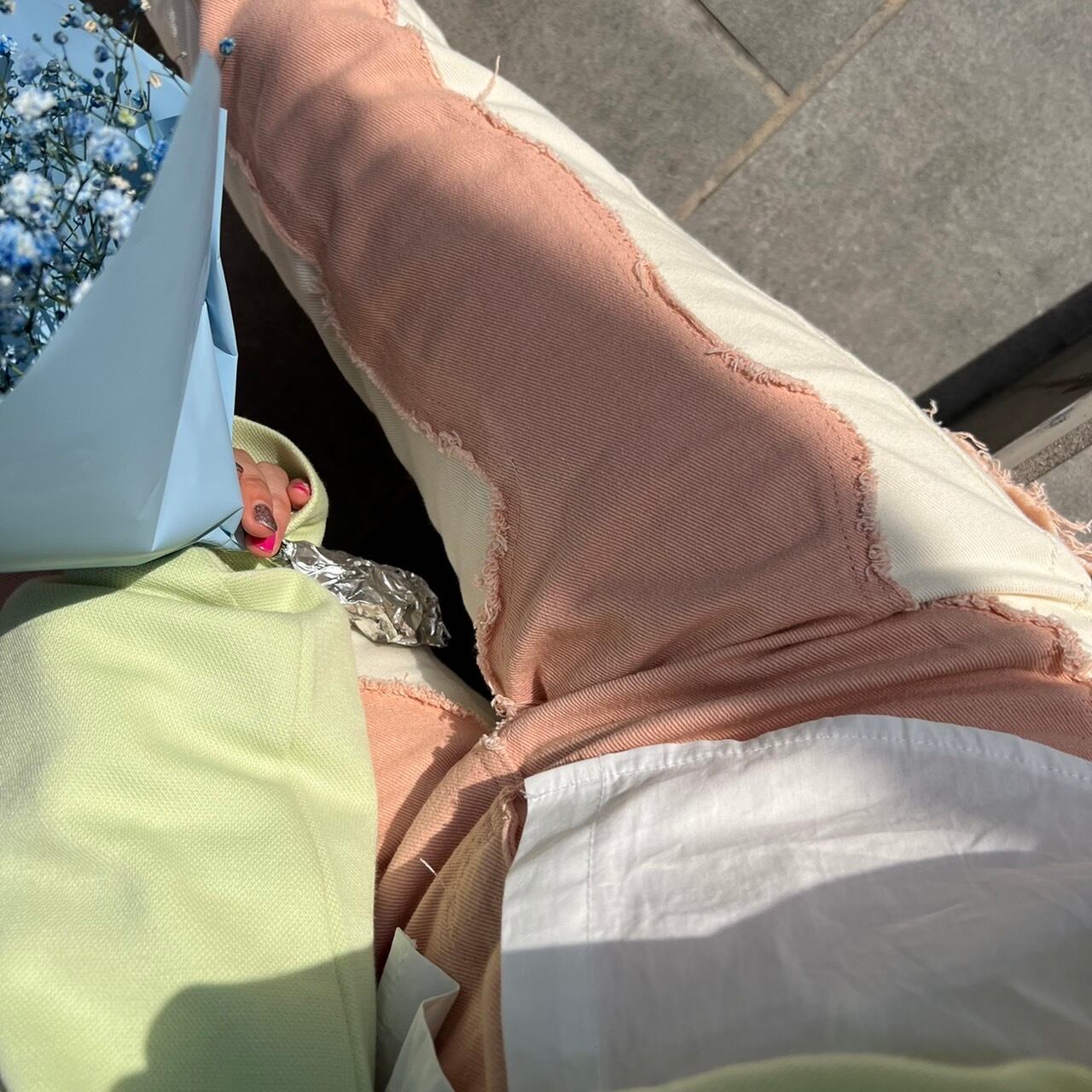 bi-color winding side high-waist denim_LN01278