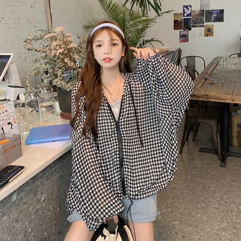 ジャケット 薄手サマールーズ格子柄フローラルフードスリーブトップス ロング 夏物 花柄 1号婦人4774013782