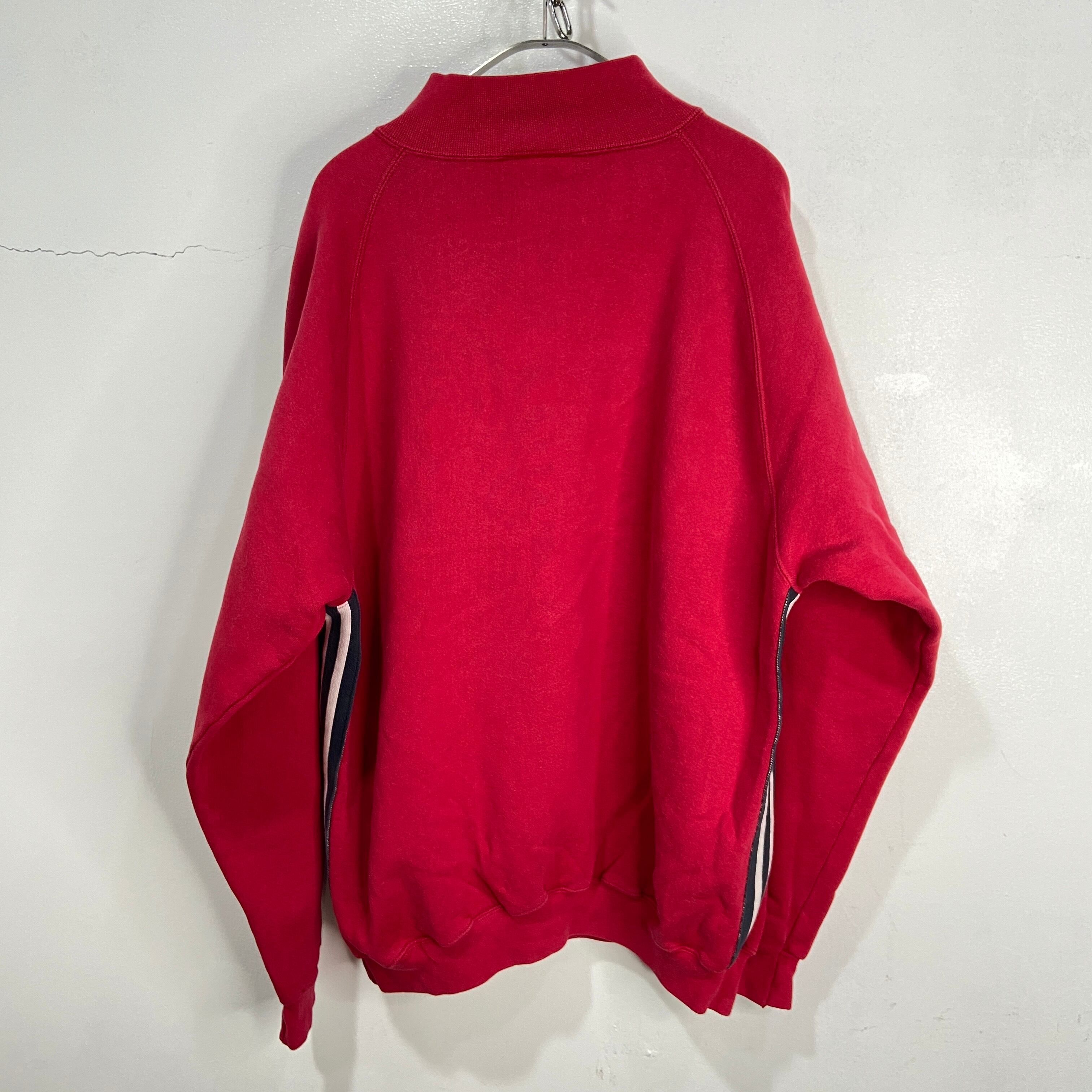 adidas 90s ハーフジップスウェット ワンポイントロゴ USA製 赤 | 古着  