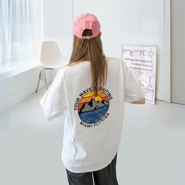 【即納】Y-4893　2026春新作♡WAVEバックプリント半袖Tシャツ　ホワイト　0422