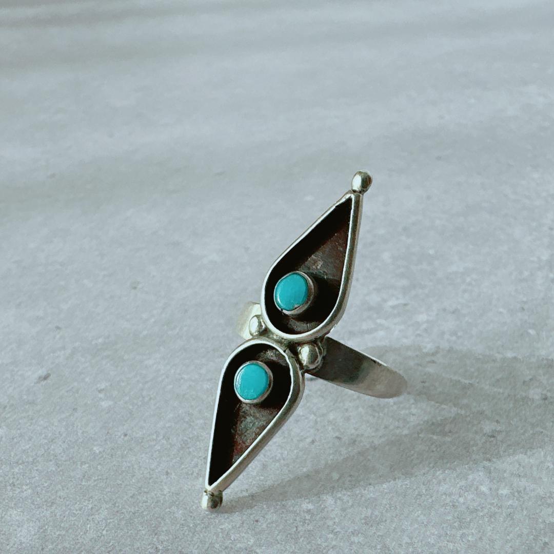 【J338】ヴィンテージ　ナバホ　ターコイズ　オーバル　シルバーリング　11号 J332】ヴィンテージ ナバホ リング ターコイズ シルバー 11号 | ROOM925