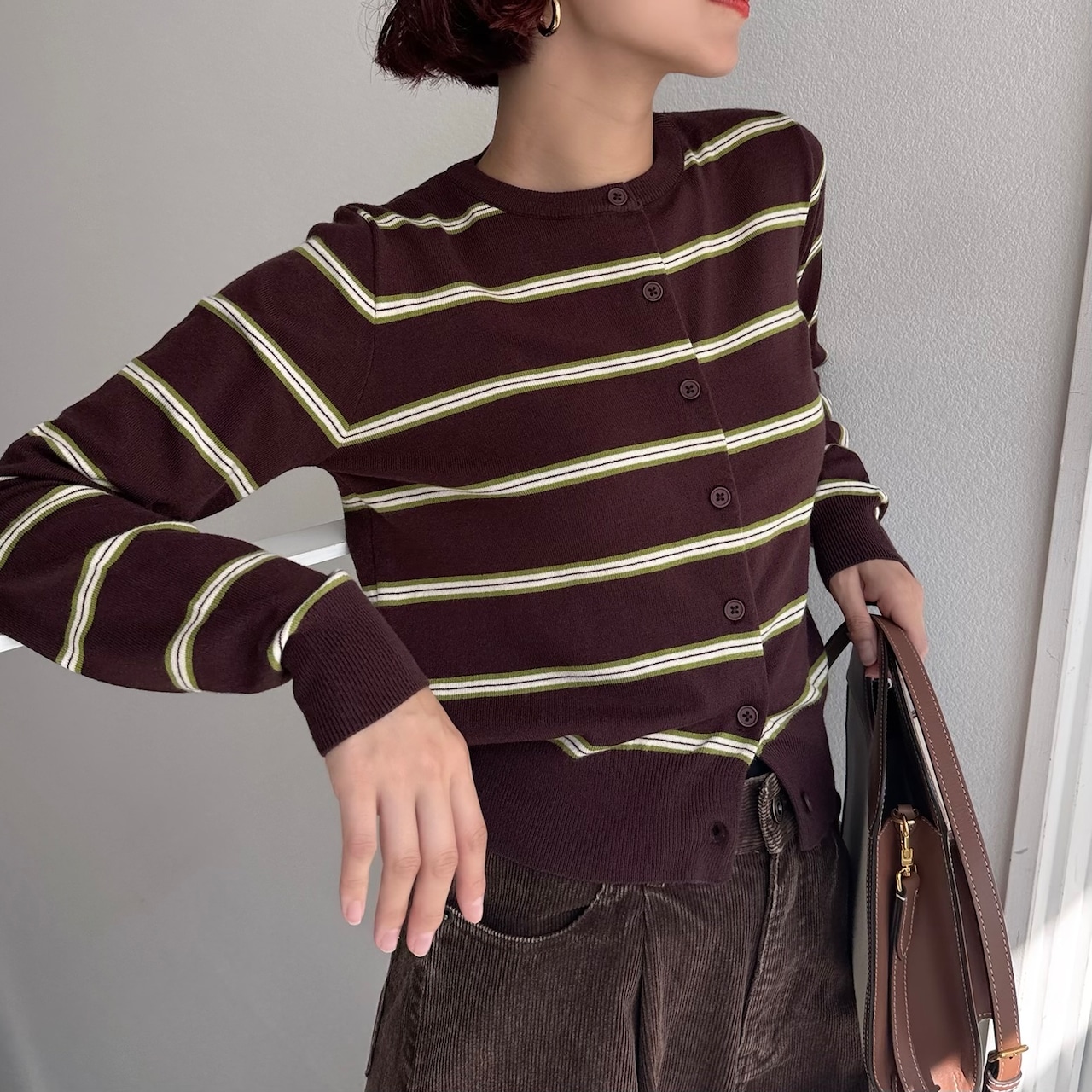 マルチボーダーニットCD/ブラウン