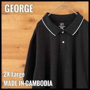 【GEORGE】2XL ビッグサイズ オーバーサイズ ポロシャツ 半袖 黒 ホワイトライン US古着 アメリカ古着