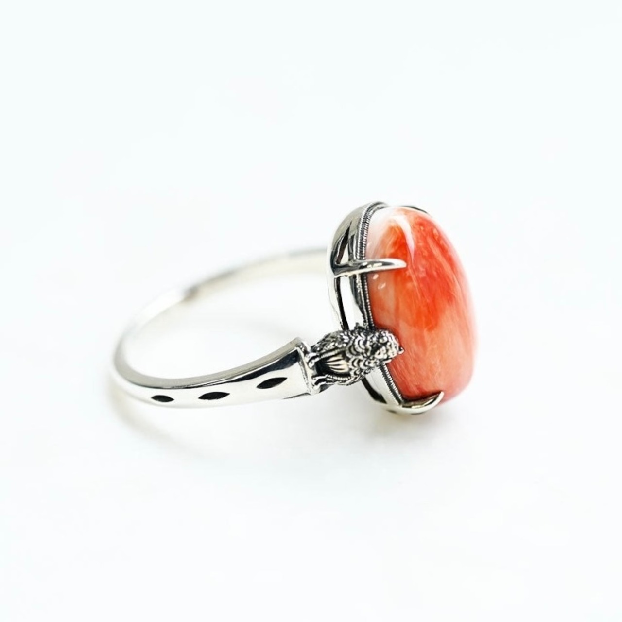 ROKUZAN silver Red Spiny Shell ring “Parrot”