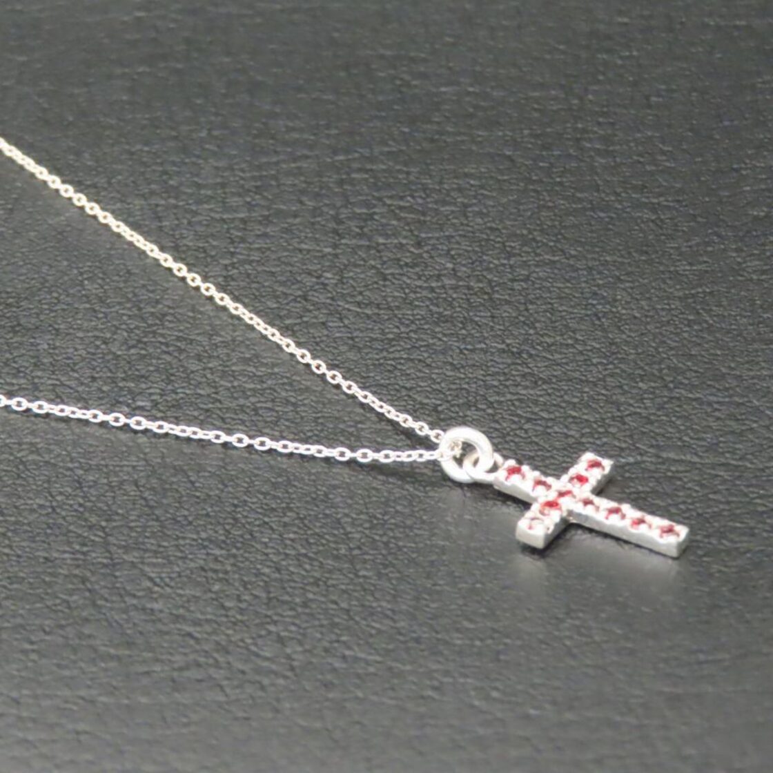 クロスネックレス シルバー925 レッド 赤 キュービックジルコニア 