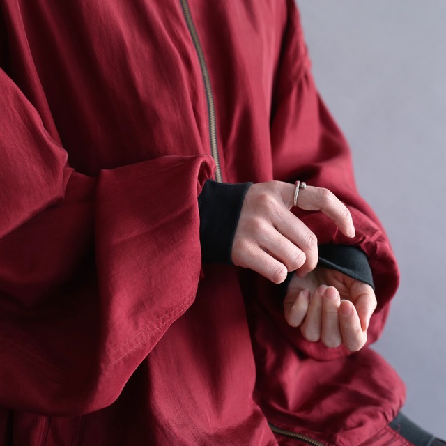 deep red over size silk blouson