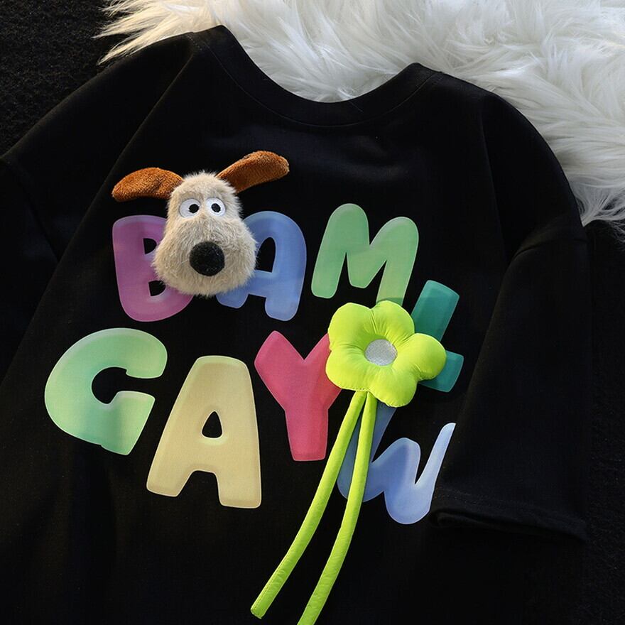 サブカル 服 地雷系 通販 アメカジ 春 秋 Tシャツ クルーネック コットン クール カジュアル アニメ マスコット