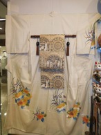 白山織糸目手描き着物 silk Kimono